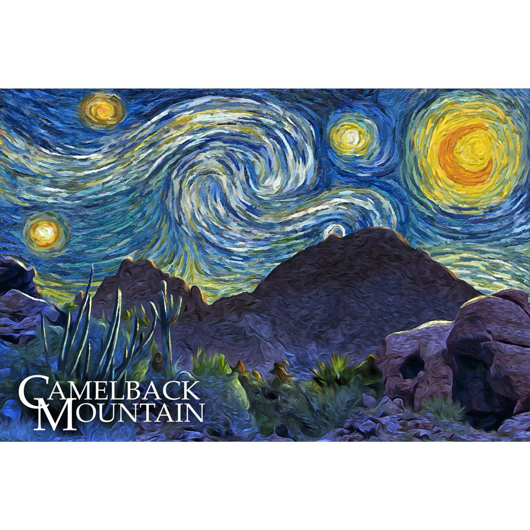 Phoenix, Arizona, Camelback Mountain, Starry Night, Lantern Press Artwork, Stretched Canvas Canvas Lantern Press 