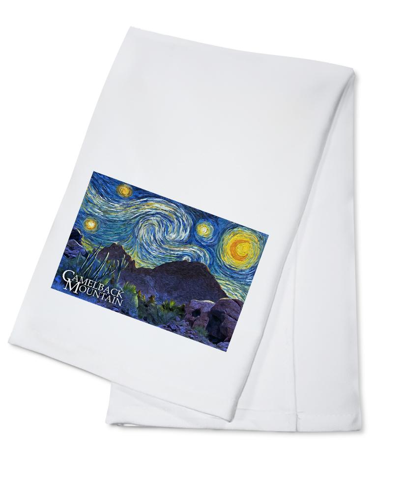 Phoenix, Arizona, Camelback Mountain, Starry Night, Lantern Press Artwork, Towels and Aprons Kitchen Lantern Press Cotton Towel 