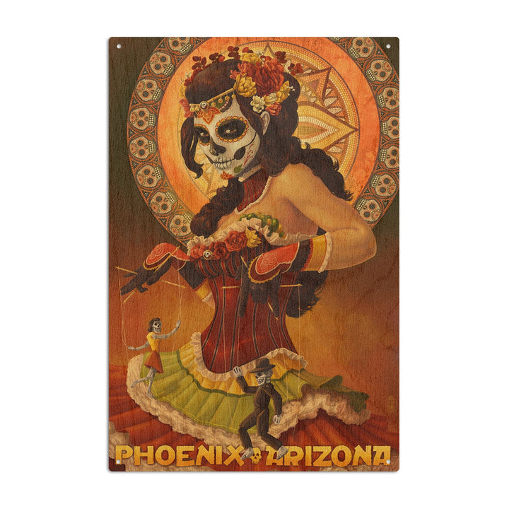 Phoenix, Arizona, Day of the Dead Marionettes, Lantern Press Artwork, Wood Signs and Postcards Wood Lantern Press 10 x 15 Wood Sign 
