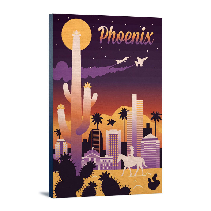 Phoenix, Arizona, Retro Skyline Chromatic Series, Lantern Press Artwork, Stretched Canvas Canvas Lantern Press 