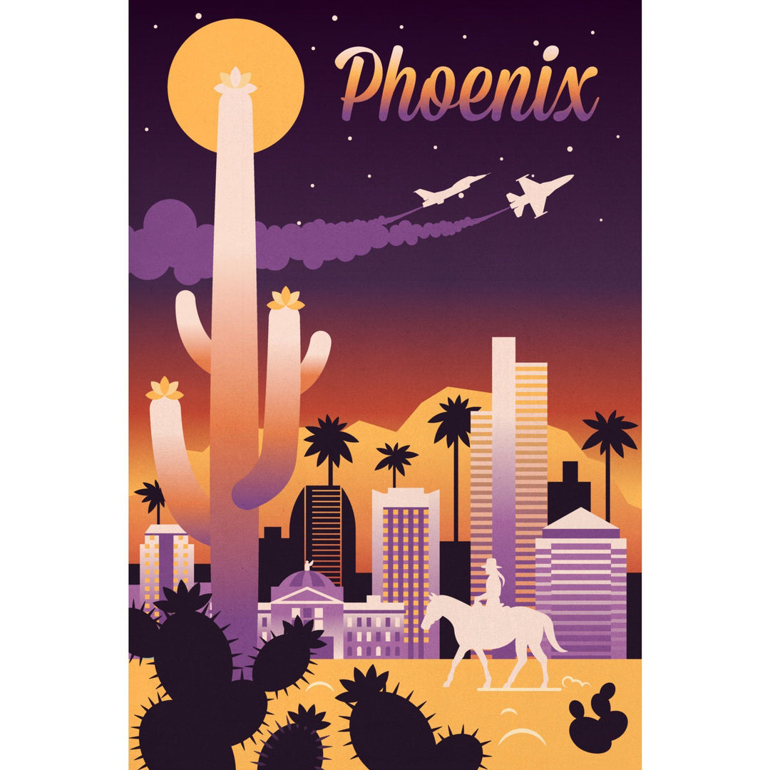 Phoenix, Arizona, Retro Skyline Chromatic Series, Lantern Press Artwork, Stretched Canvas Canvas Lantern Press 