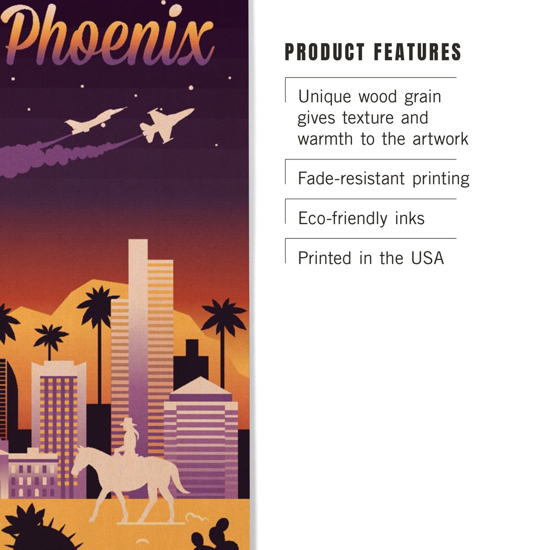 Phoenix, Arizona, Retro Skyline Chromatic Series, Lantern Press Artwork, Wood Signs and Postcards Wood Lantern Press 
