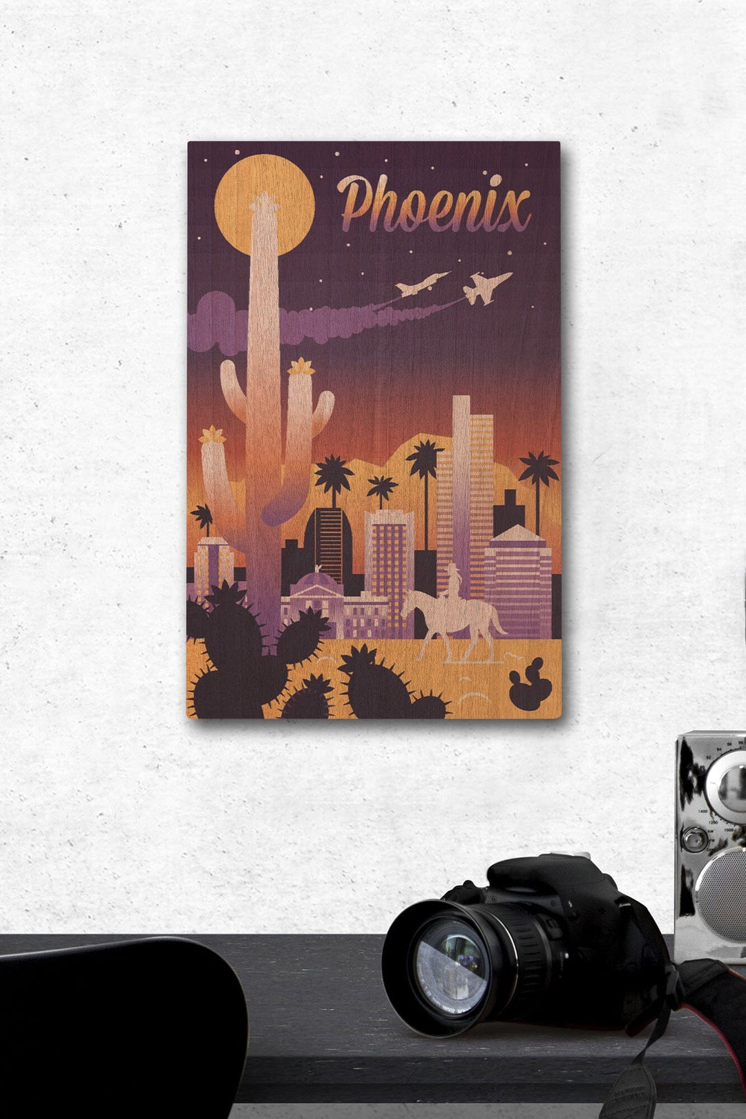 Phoenix, Arizona, Retro Skyline Chromatic Series, Lantern Press Artwork, Wood Signs and Postcards Wood Lantern Press 12 x 18 Wood Gallery Print 