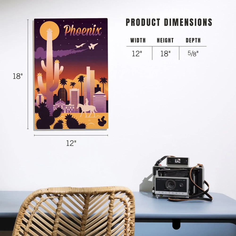 Phoenix, Arizona, Retro Skyline Chromatic Series, Lantern Press Artwork, Wood Signs and Postcards Wood Lantern Press 