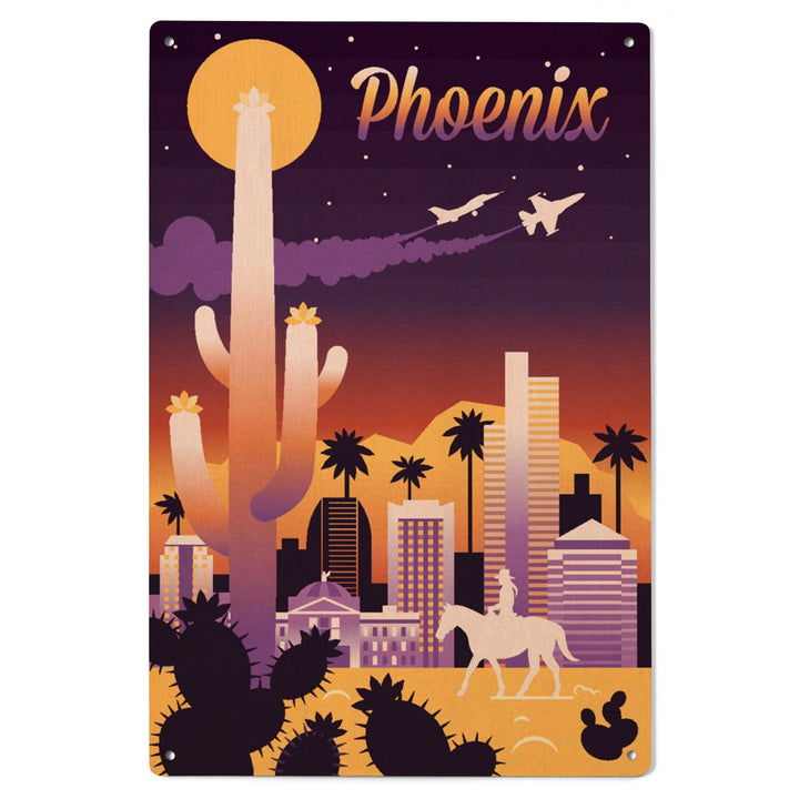 Phoenix, Arizona, Retro Skyline Chromatic Series, Lantern Press Artwork, Wood Signs and Postcards Wood Lantern Press 
