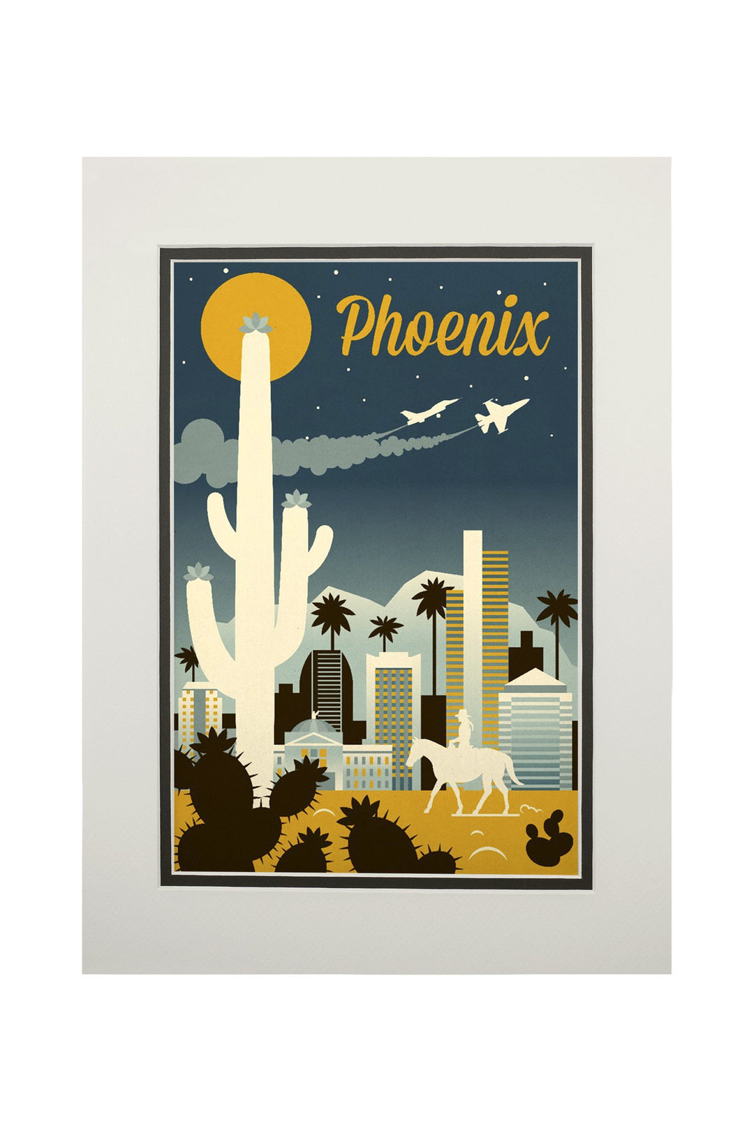 Phoenix, Arizona, Retro Skyline Series, Lantern Press Artwork, Art Prints and Metal Signs Art Lantern Press 11 x 14 Matted Art Print 