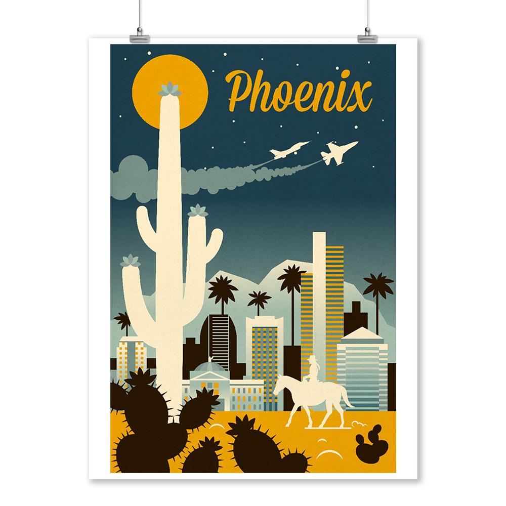 Phoenix, Arizona, Retro Skyline Series, Lantern Press Artwork, Art Prints and Metal Signs Art Lantern Press 12 x 18 Art Print 