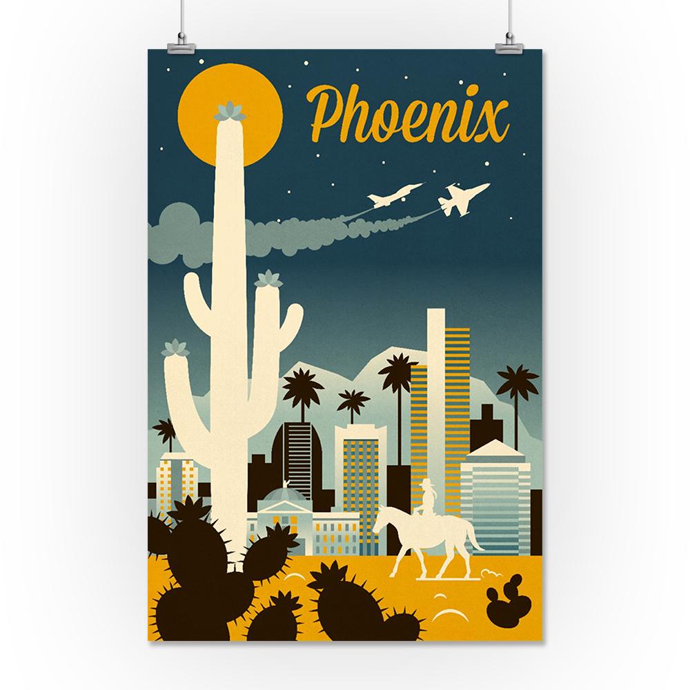 Phoenix, Arizona, Retro Skyline Series art prints, metal