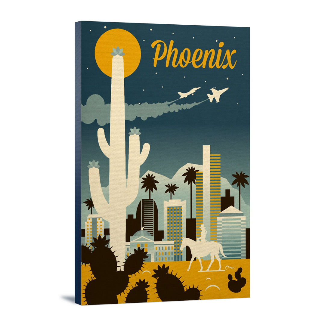 Phoenix, Arizona, Retro Skyline Series, Lantern Press Artwork, Stretched Canvas Canvas Lantern Press 12x18 Stretched Canvas 