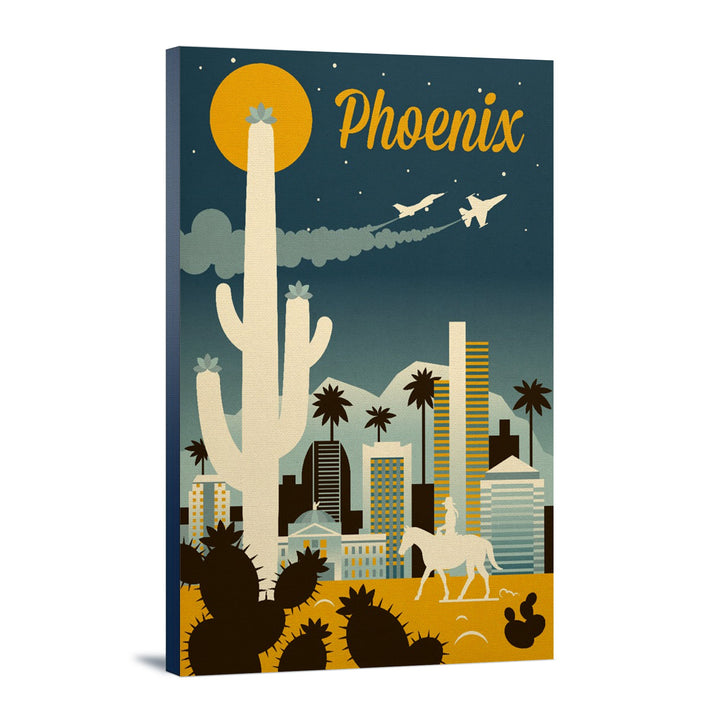 Phoenix, Arizona, Retro Skyline Series, Lantern Press Artwork, Stretched Canvas Canvas Lantern Press 16x24 Stretched Canvas 