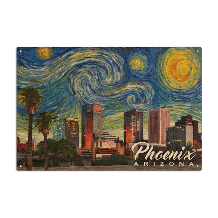 Phoenix, Arizona, Starry Night Series, Lantern Press Artwork, Wood Signs and Postcards Wood Lantern Press 10 x 15 Wood Sign 