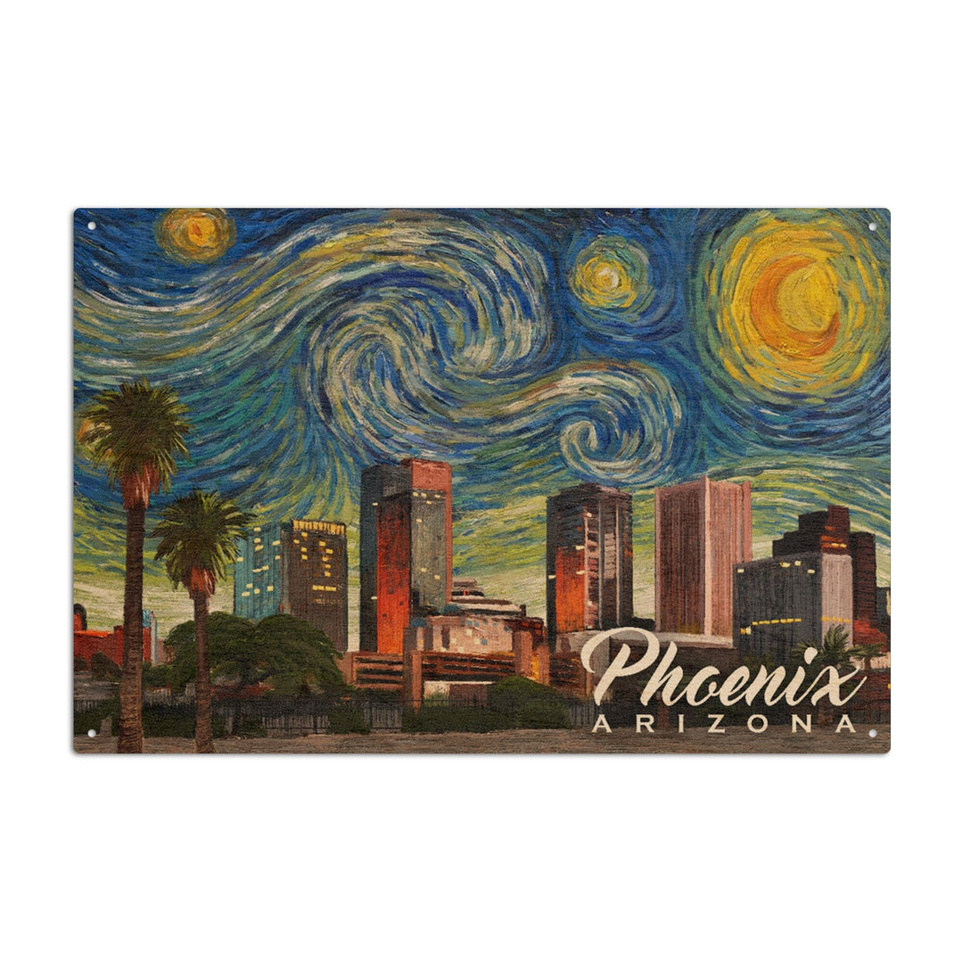 Phoenix, Arizona, Starry Night Series, Lantern Press Artwork, Wood Signs and Postcards Wood Lantern Press 6x9 Wood Sign 