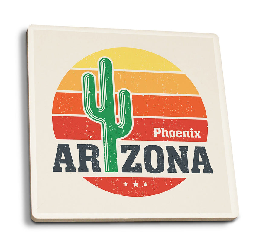 Phoenix, Arizona, Sun & Cactus, Contour, Coaster Set Coasters Lantern Press 