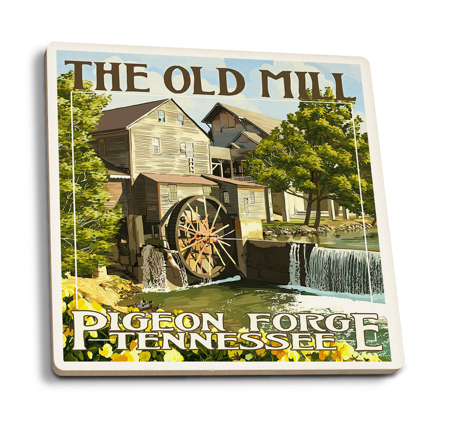 Pigeon Forge, Tennesseee, The Old Mill, Lantern Press Artwork, Coaster Set Coasters Lantern Press 