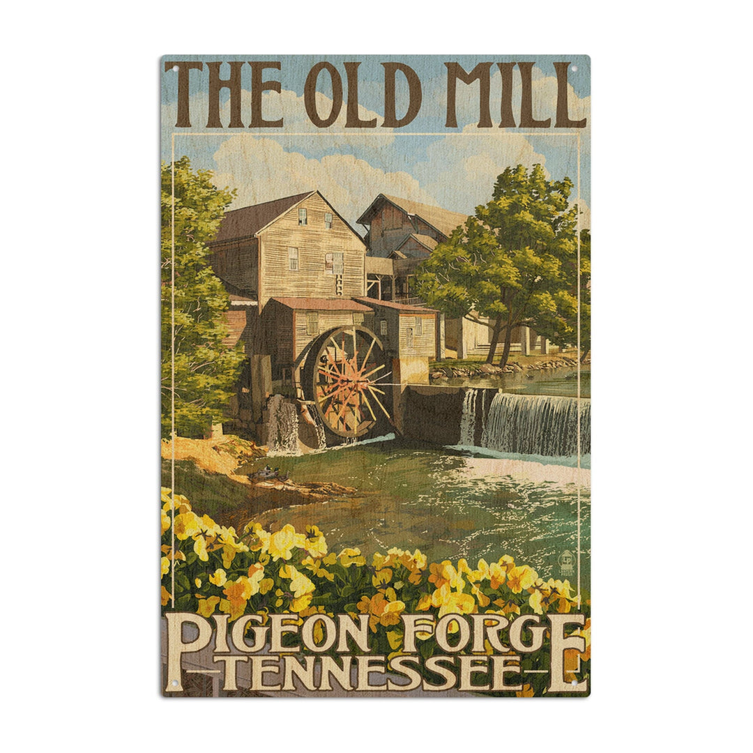 Pigeon Forge, Tennesseee, The Old Mill, Lantern Press Artwork, Wood Signs and Postcards Wood Lantern Press 10 x 15 Wood Sign 