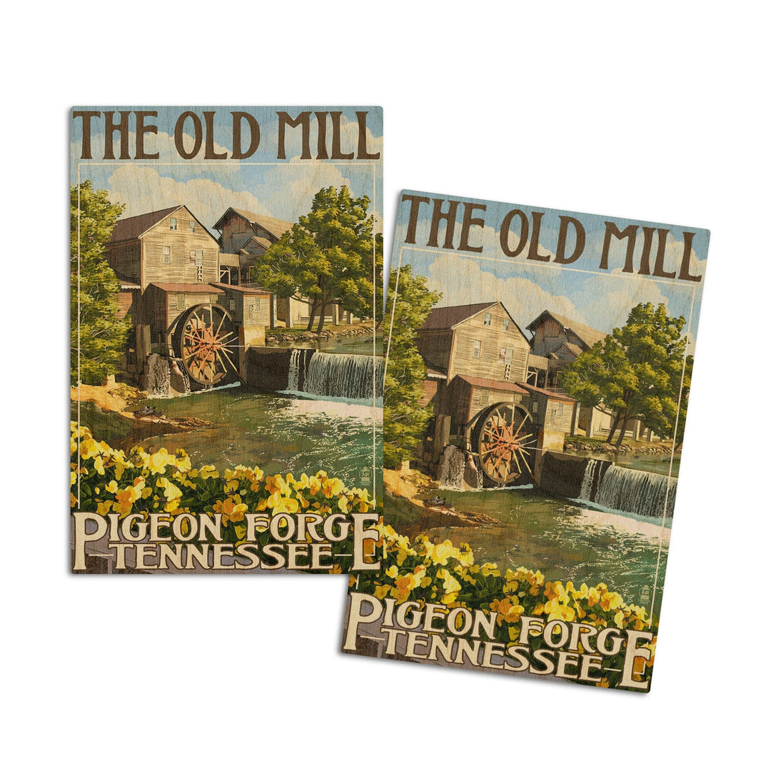 Pigeon Forge, Tennesseee, The Old Mill, Lantern Press Artwork, Wood Signs and Postcards Wood Lantern Press 4x6 Wood Postcard Set 
