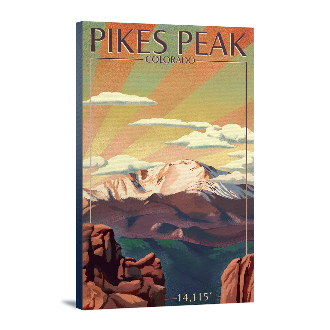 Pikes Peak, Colorado, Lithograph, Lantern Press Artwork, Stretched Canvas Canvas Lantern Press 12x18 Stretched Canvas 