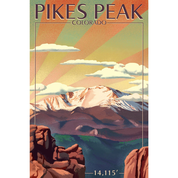 Pikes Peak, Colorado, Lithograph, Lantern Press Artwork, Stretched Canvas Canvas Lantern Press 