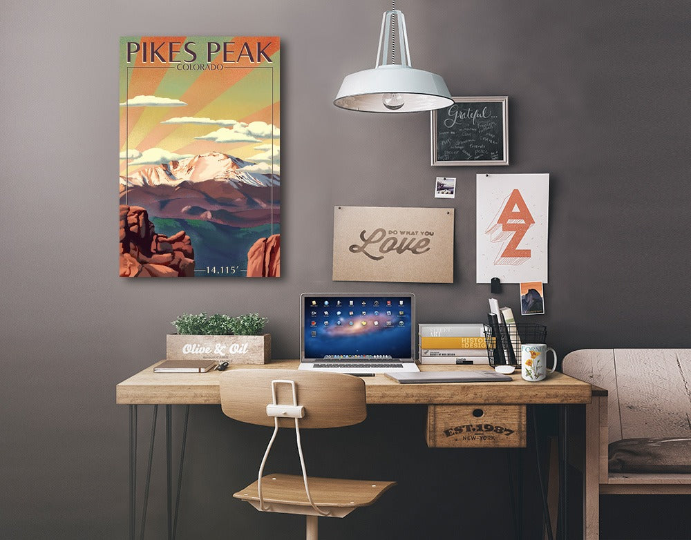 Pikes Peak, Colorado, Lithograph, Lantern Press Artwork, Stretched Canvas Canvas Lantern Press 