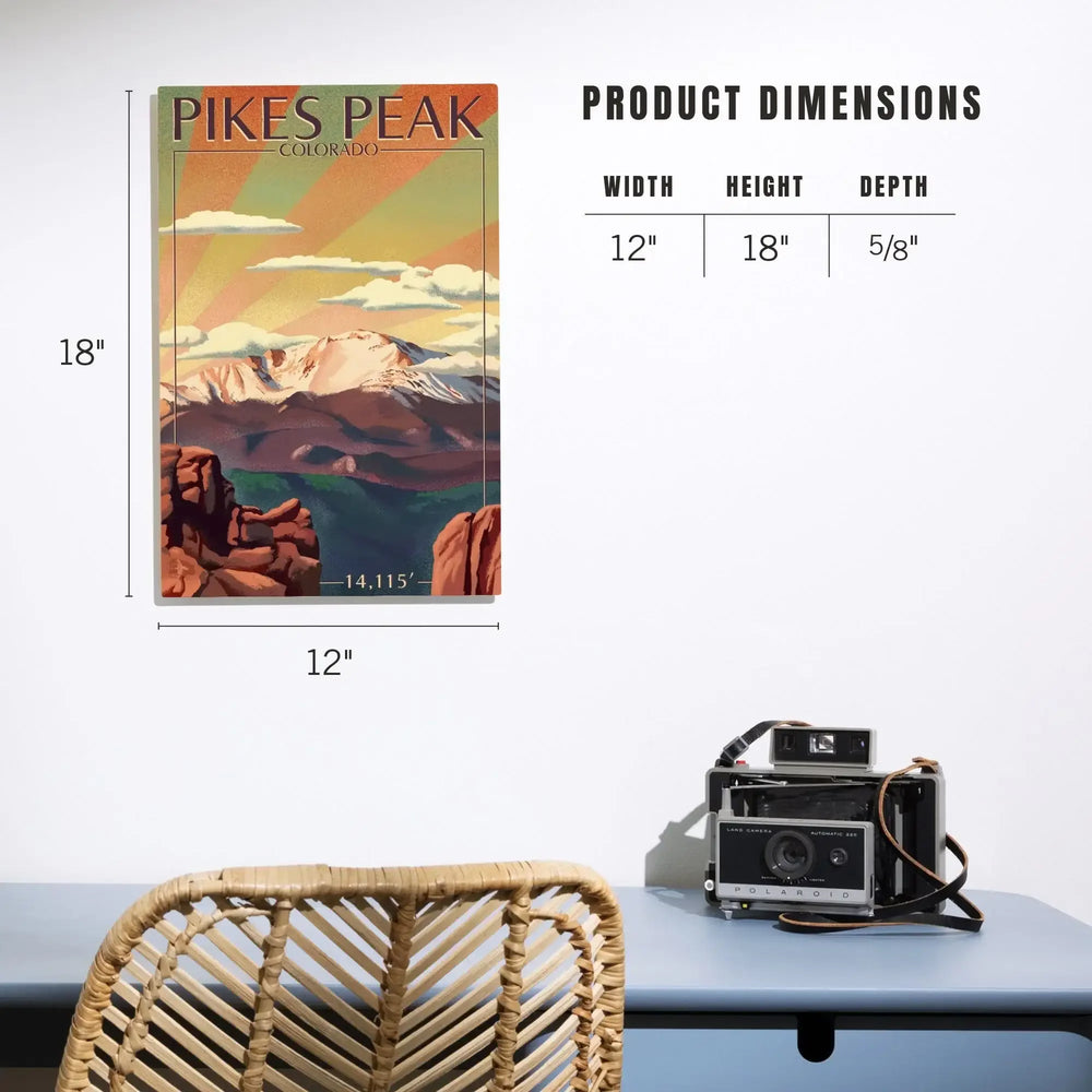 Pikes Peak, Colorado, Lithograph, Lantern Press Artwork, Wood Signs and Postcards Wood Lantern Press 