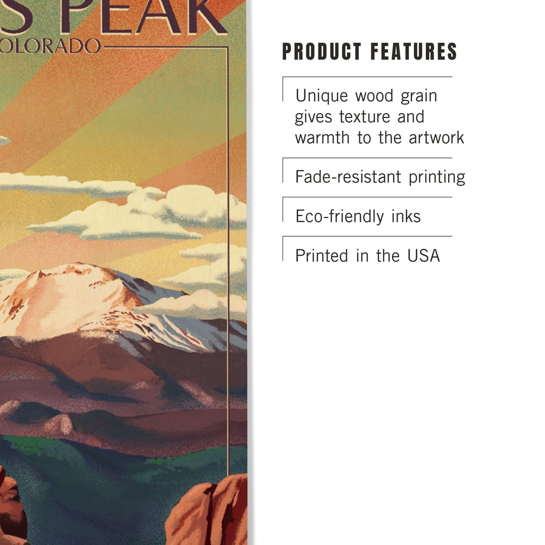 Pikes Peak, Colorado, Lithograph, Lantern Press Artwork, Wood Signs and Postcards Wood Lantern Press 