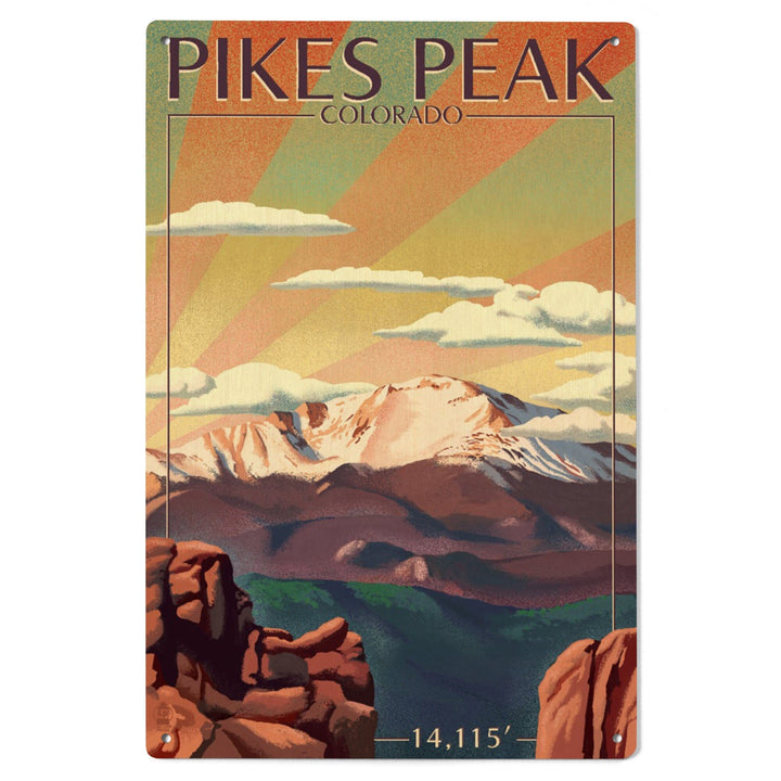 Pikes Peak, Colorado, Lithograph, Lantern Press Artwork, Wood Signs and Postcards Wood Lantern Press 