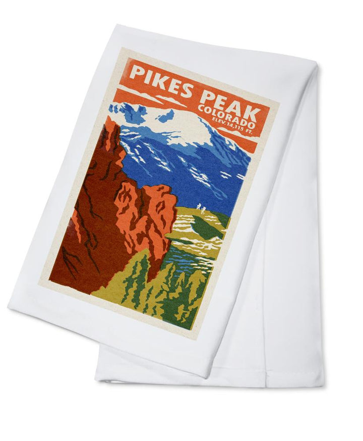 Pikes Peak, Colorado, Woodblock, Lantern Press Artwork, Towels and Aprons Kitchen Lantern Press Cotton Towel 