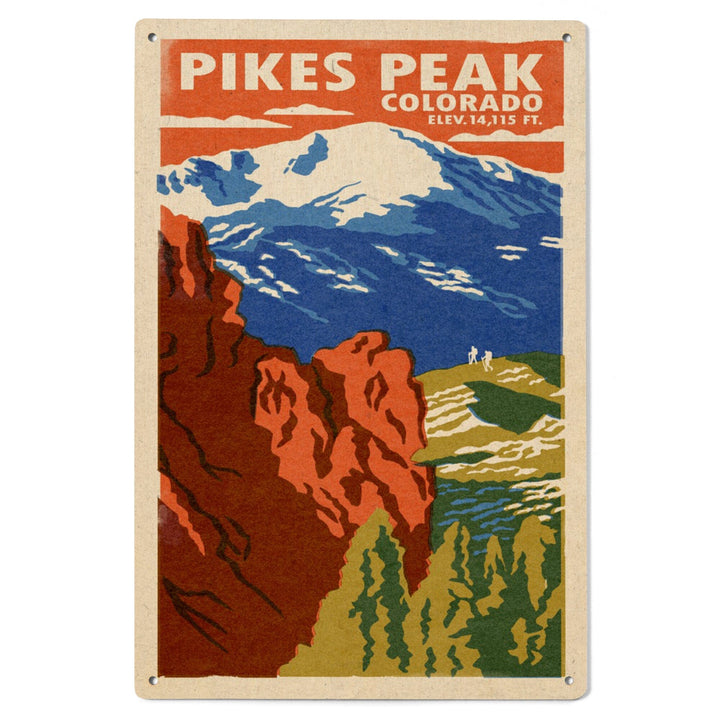 Pikes Peak, Colorado, Woodblock, Lantern Press Artwork, Wood Signs and Postcards Wood Lantern Press 