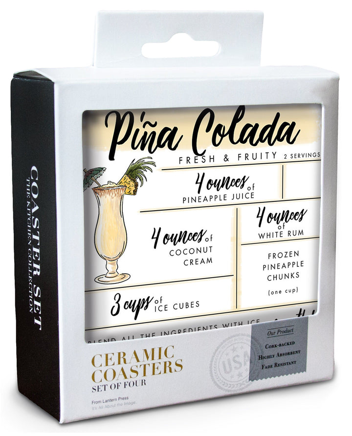 Pina Colada, Cocktail Recipe, Lantern Press Artwork, Coaster Set Coasters Lantern Press 