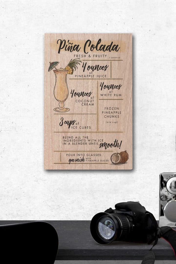 Pina Colada, Cocktail Recipe, Lantern Press Artwork, Wood Signs and Postcards Wood Lantern Press 12 x 18 Wood Gallery Print 
