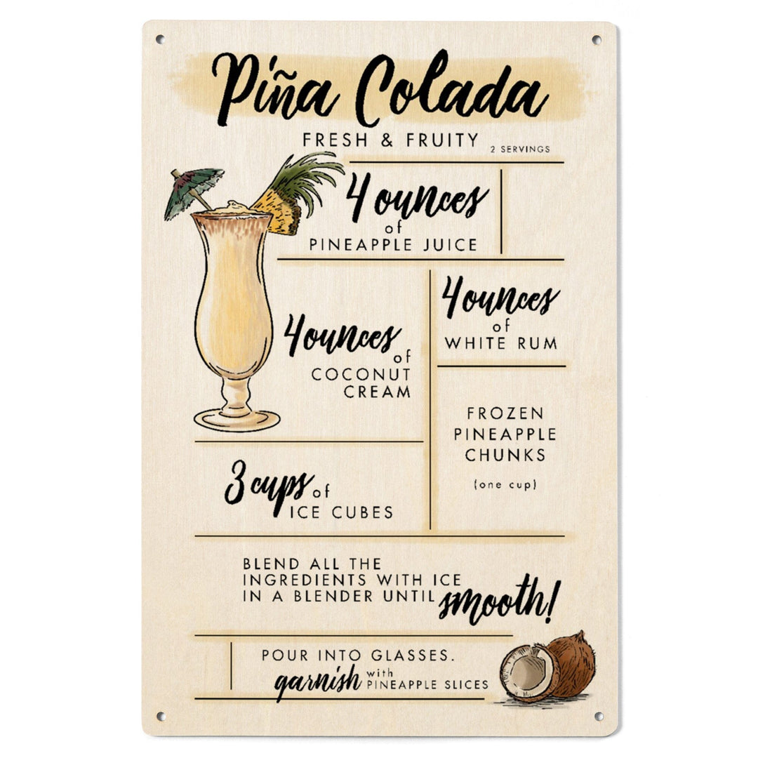 Pina Colada, Cocktail Recipe, Lantern Press Artwork, Wood Signs and Postcards Wood Lantern Press 
