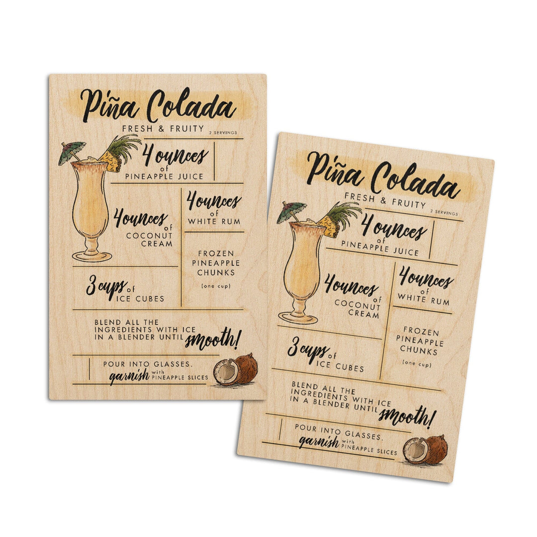 Pina Colada, Cocktail Recipe, Lantern Press Artwork, Wood Signs and Postcards Wood Lantern Press 4x6 Wood Postcard Set 