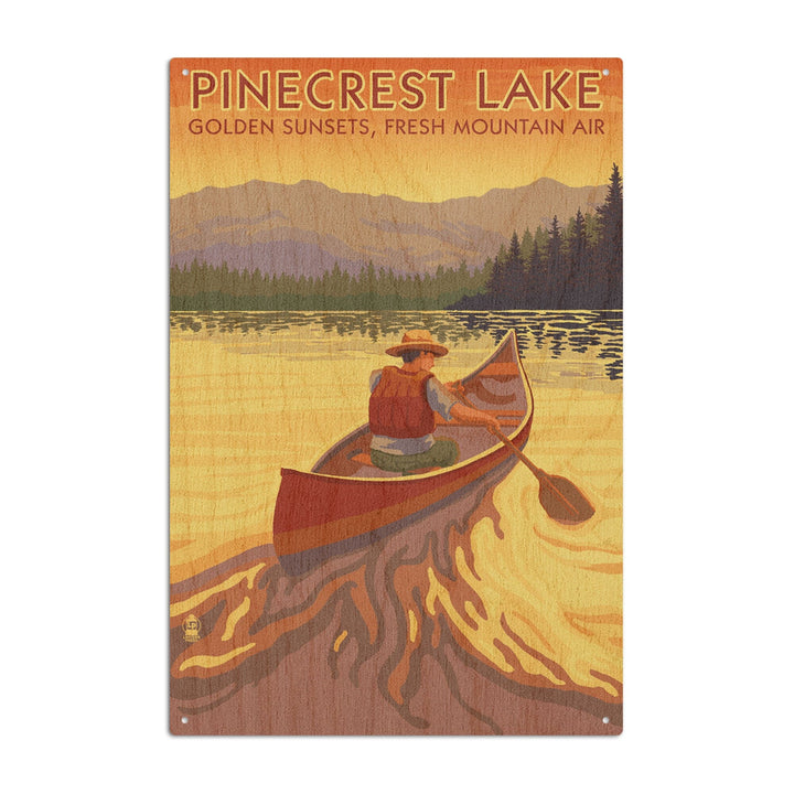 Pinecrest Lake, California, Canoe Scene, Lantern Press Artwork, Wood Signs and Postcards Wood Lantern Press 10 x 15 Wood Sign 