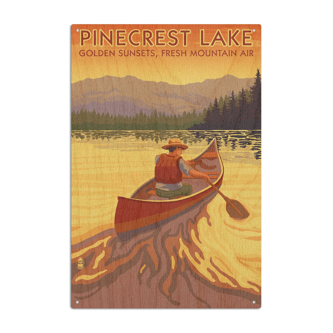 Pinecrest Lake, California, Canoe Scene, Lantern Press Artwork, Wood Signs and Postcards Wood Lantern Press 6x9 Wood Sign 