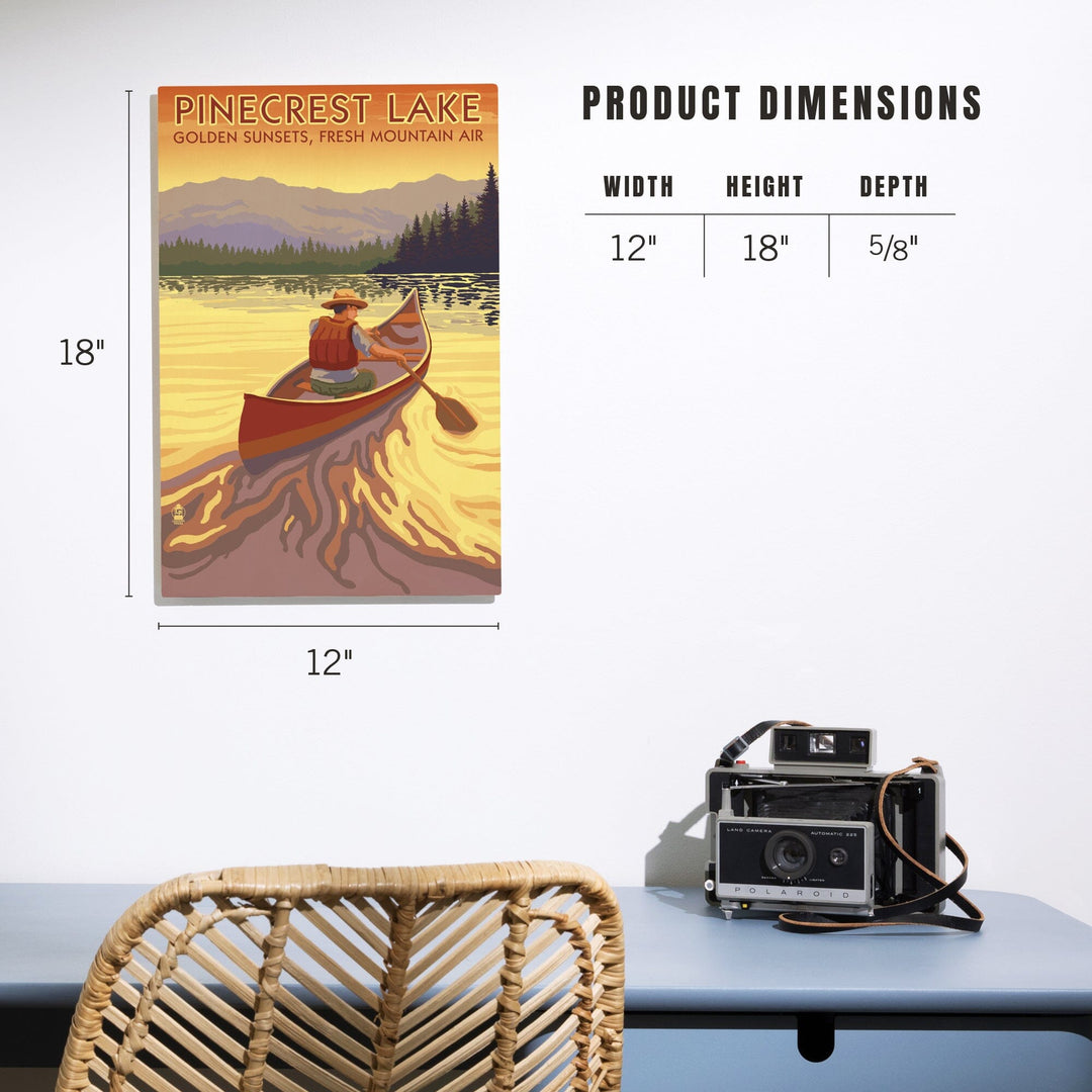 Pinecrest Lake, California, Canoe Scene, Lantern Press Artwork, Wood Signs and Postcards Wood Lantern Press 