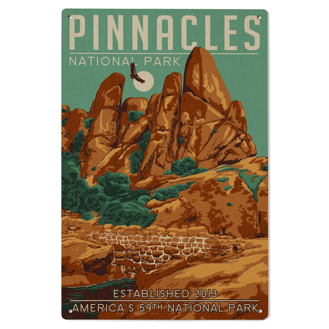 Pinnacles National Park, California, WPA Formations & Condor, Lantern Press Artwork, Wood Signs and Postcards Wood Lantern Press 