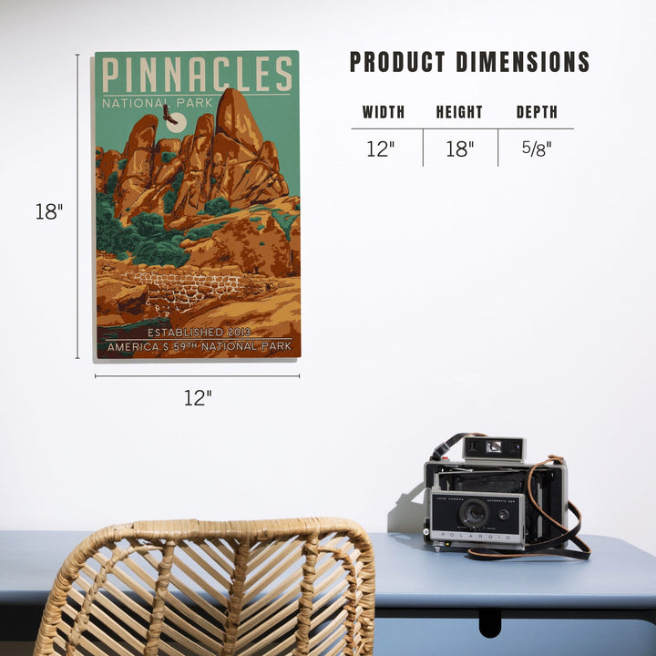 Pinnacles National Park, California, WPA Formations & Condor, Lantern Press Artwork, Wood Signs and Postcards Wood Lantern Press 