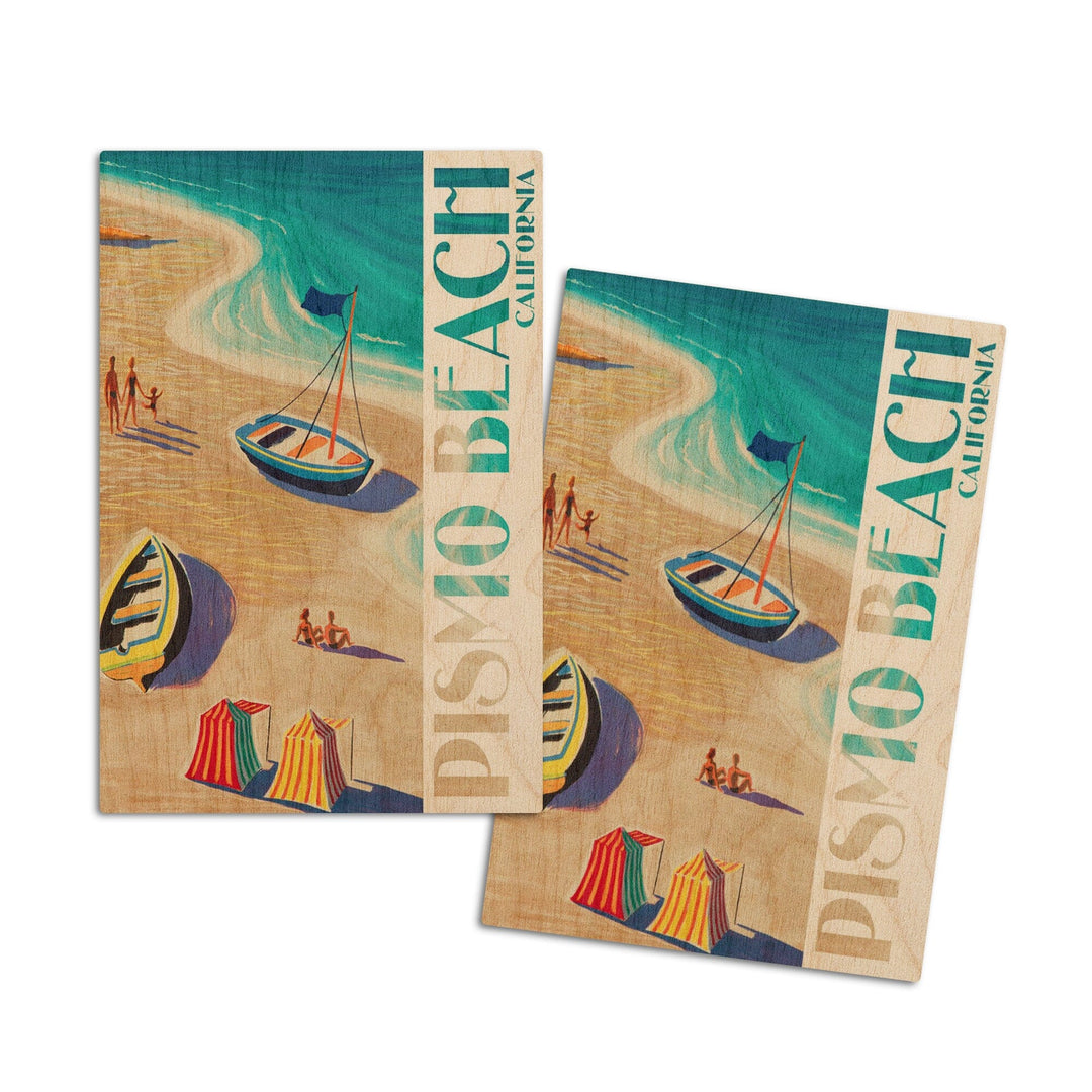 Pismo Beach, California, Beach Scene, Lantern Press Artwork, Wood Signs and Postcards Wood Lantern Press 4x6 Wood Postcard Set 