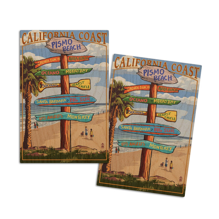 Pismo Beach, California, Destinations Sign, Lantern Press Artwork, Wood Signs and Postcards Wood Lantern Press 4x6 Wood Postcard Set 