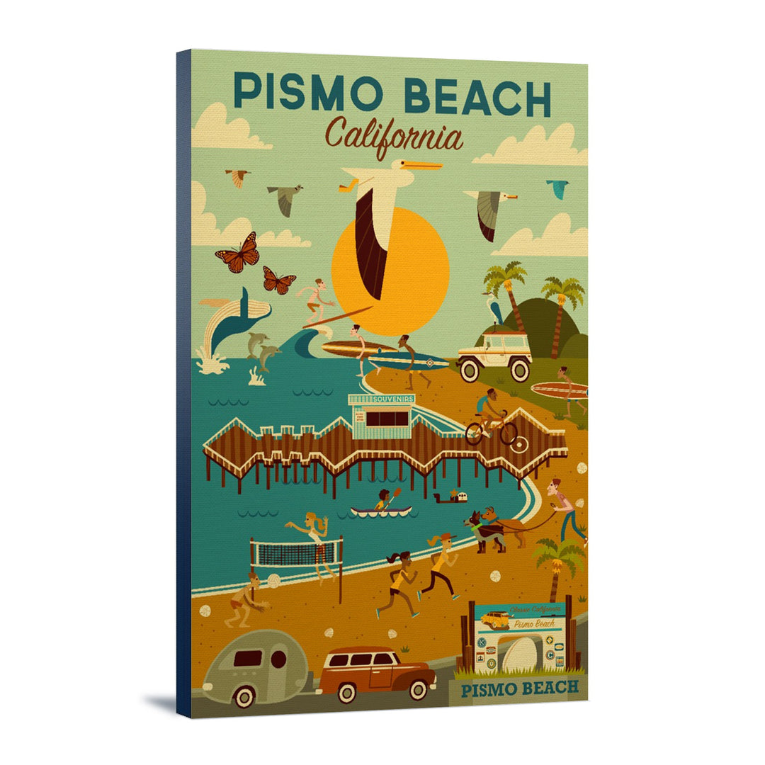 Pismo Beach, California, Geometric, Blue Sky, Lantern Press Artwork, Stretched Canvas Canvas Lantern Press 12x18 Stretched Canvas 