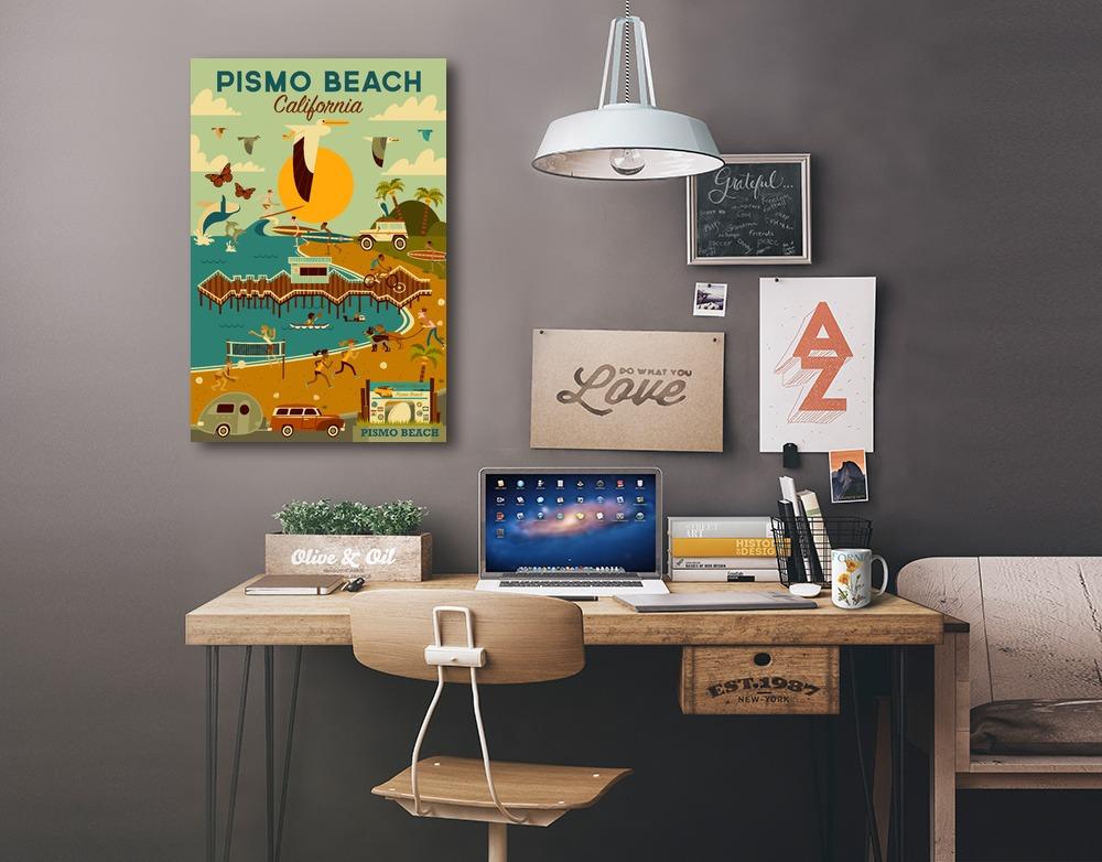Pismo Beach, California, Geometric, Blue Sky, Lantern Press Artwork, Stretched Canvas Canvas Lantern Press 