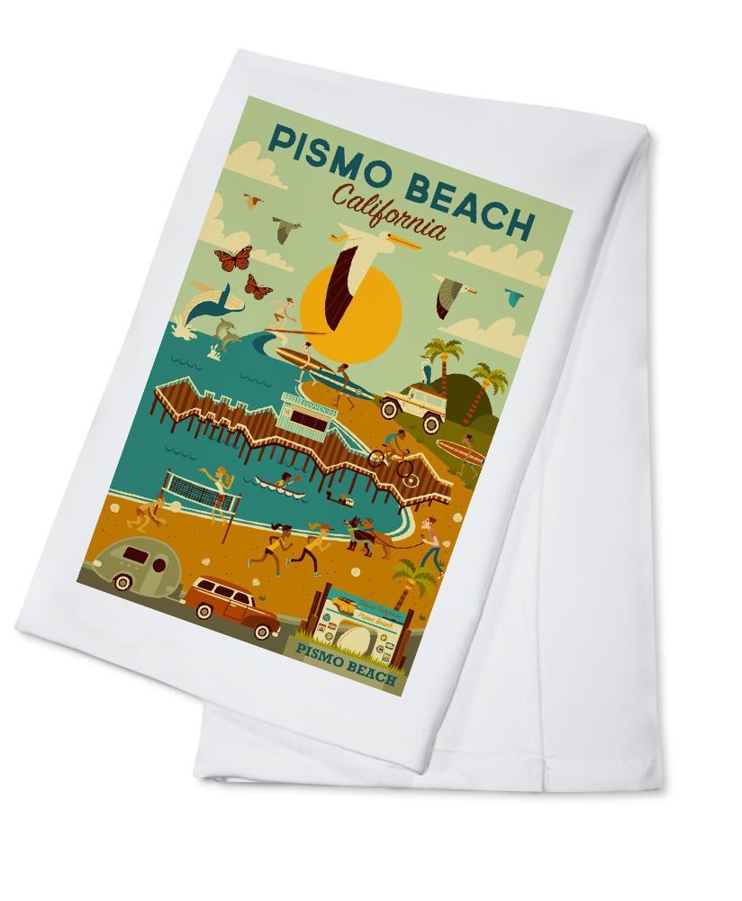 Pismo Beach, California, Geometric, Blue Sky, Lantern Press Artwork, Towels and Aprons Kitchen Lantern Press 