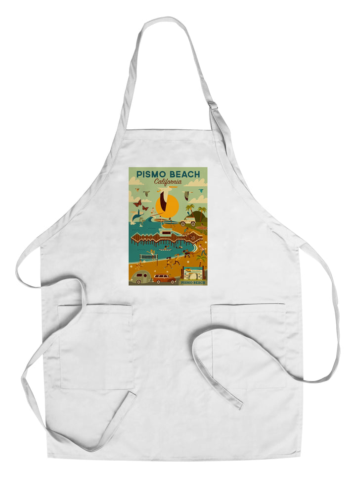Pismo Beach, California, Geometric, Blue Sky, Lantern Press Artwork, Towels and Aprons Kitchen Lantern Press Chef's Apron 