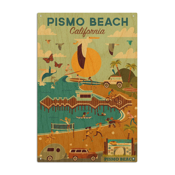 Pismo Beach, California, Geometric, Blue Sky, Lantern Press Artwork, Wood Signs and Postcards Wood Lantern Press 10 x 15 Wood Sign 