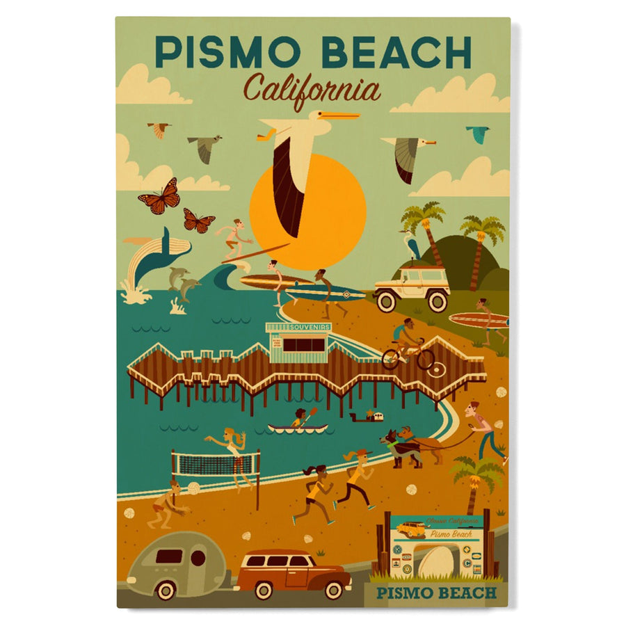 Pismo Beach, California, Geometric, Blue Sky, Lantern Press Artwork, Wood Signs and Postcards Wood Lantern Press 