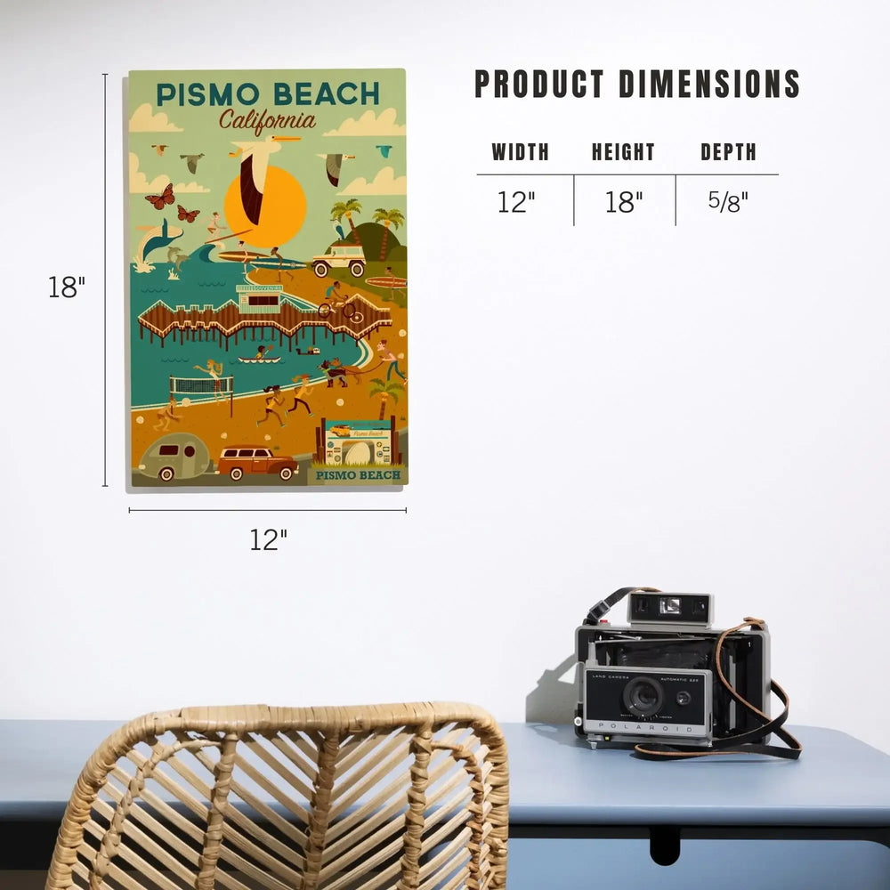 Pismo Beach, California, Geometric, Blue Sky, Lantern Press Artwork, Wood Signs and Postcards Wood Lantern Press 