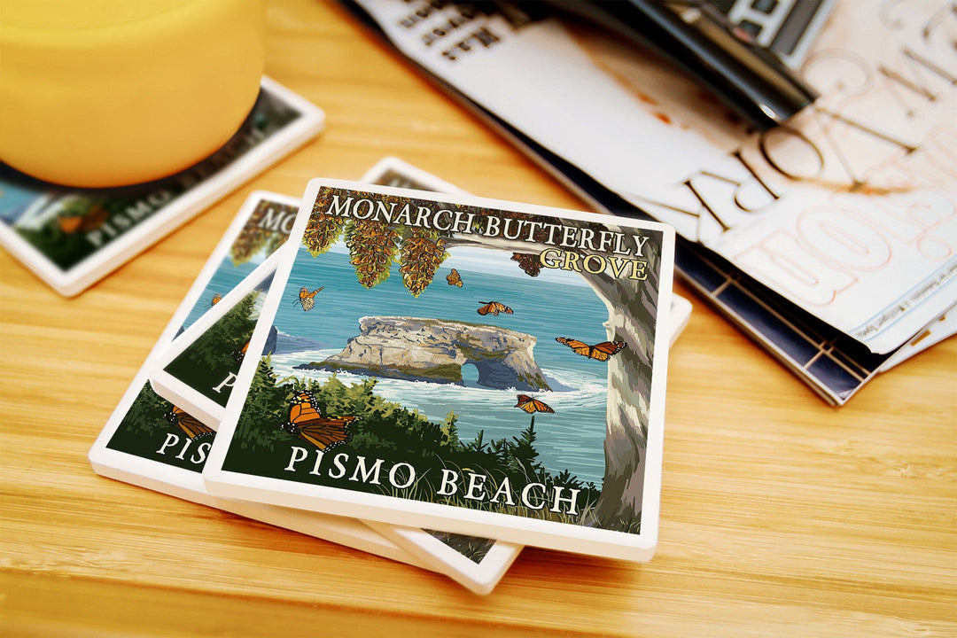 Pismo Beach, California, Monarch Butterfly Grove, Lantern Press Artwork, Coaster Set Coasters Lantern Press 