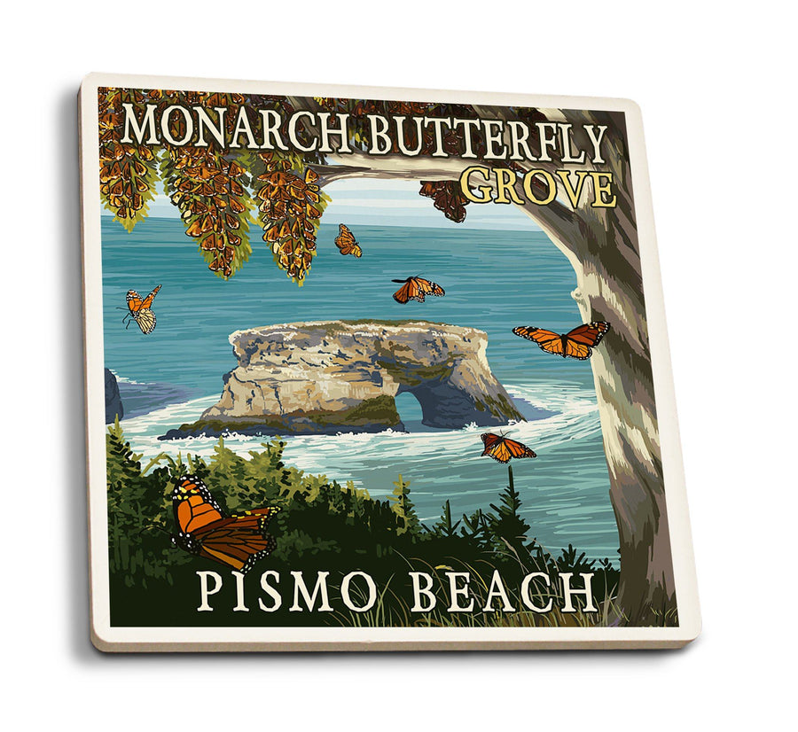 Pismo Beach, California, Monarch Butterfly Grove, Lantern Press Artwork, Coaster Set Coasters Lantern Press 