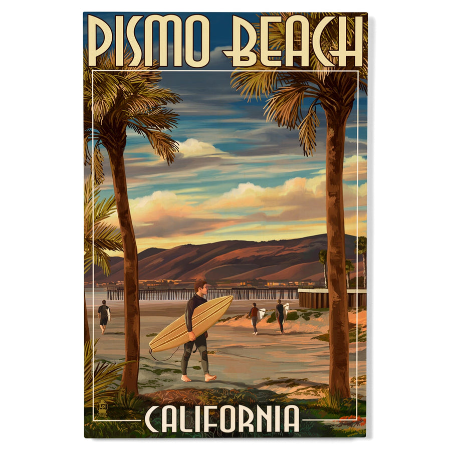 Pismo Beach, California, Surfer & Pier, Lantern Press Artwork, Wood Signs and Postcards Wood Lantern Press 