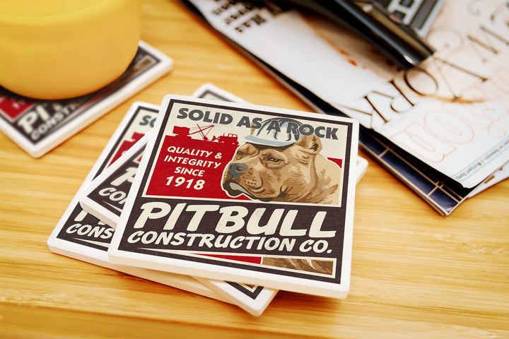Pitbull, Retro Construction Company Ad, Lantern Press Artwork, Coaster Set Coasters Lantern Press 